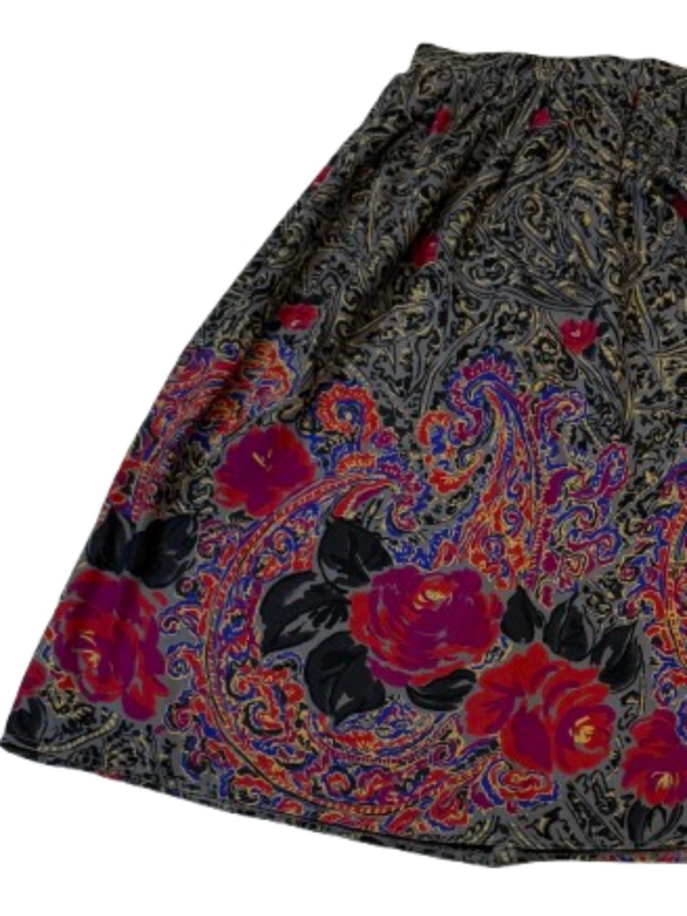 Vintage Malia of Honolulu Vibrant Floral & Paisley Midi Wrap Skirt 30" Waist